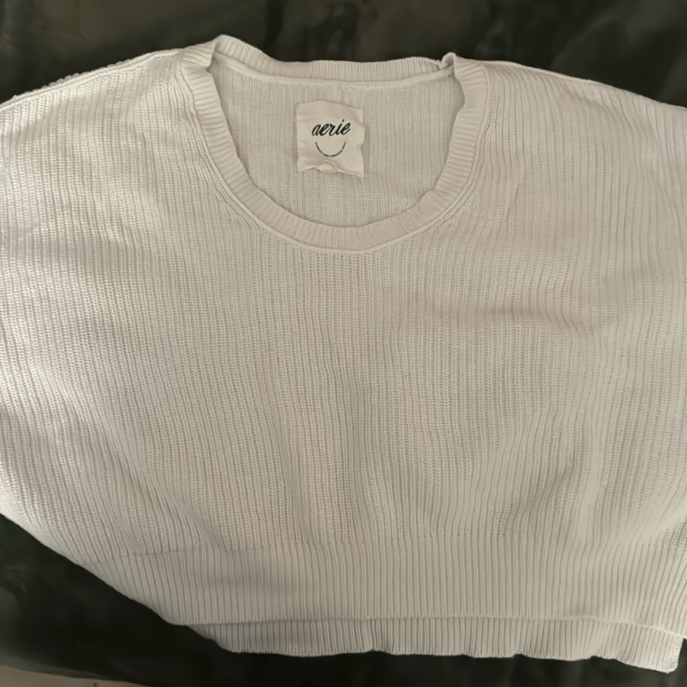 Aerie White mid Cropped sweater